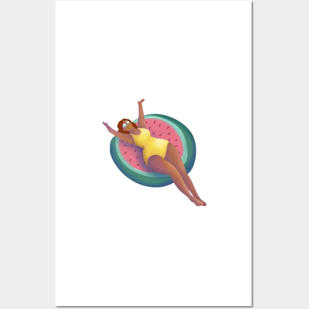 Girl In Swimming Pool Illustration, Watermelon Floaty Wall Art by gusstvaraonica